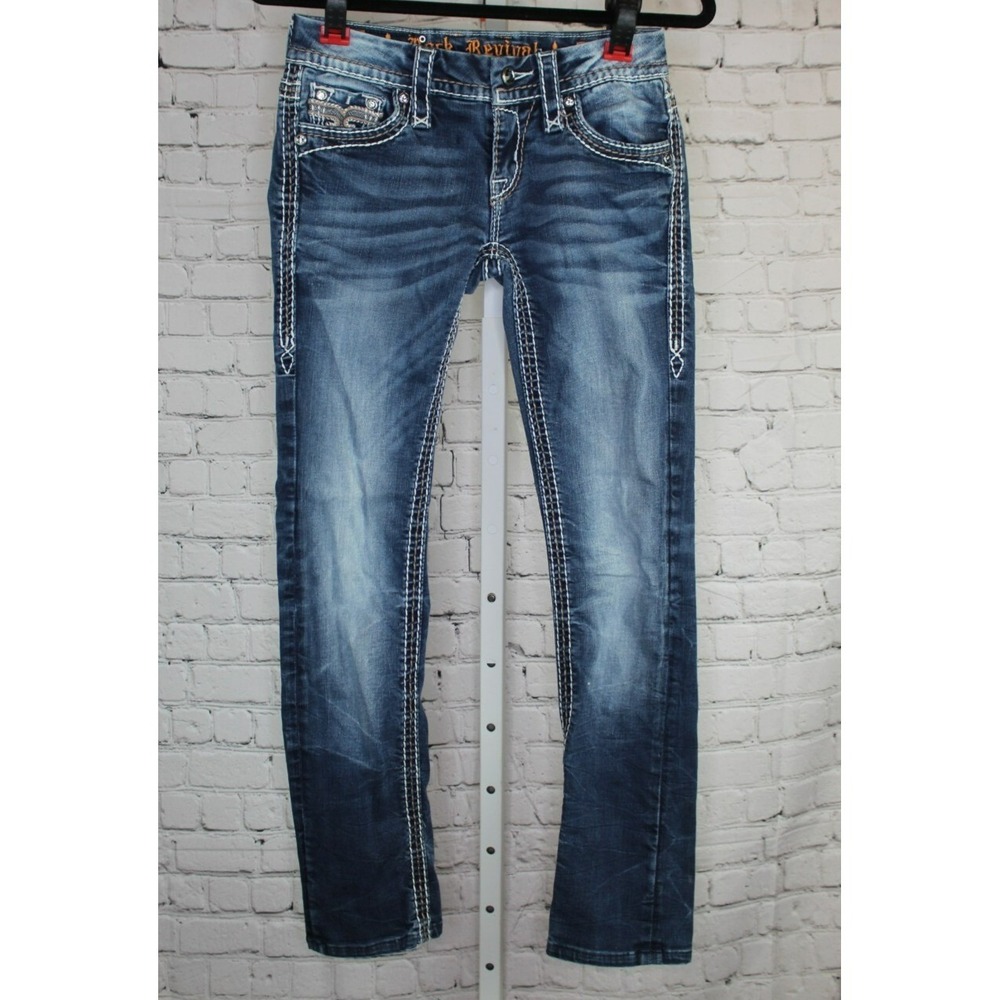 Y2K Rock Revival Women's Kai Bootcut Embroidered Jeans Size 26 Blue Blinged Out